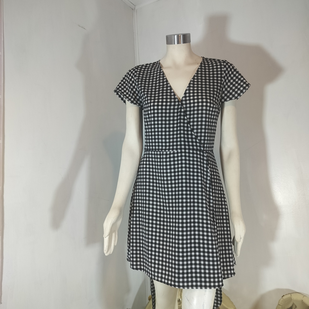Divided Black and White Checkered Mini Dress